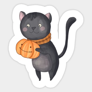 Funny Halloween Cat Pumpkin For Men & Women Sticker